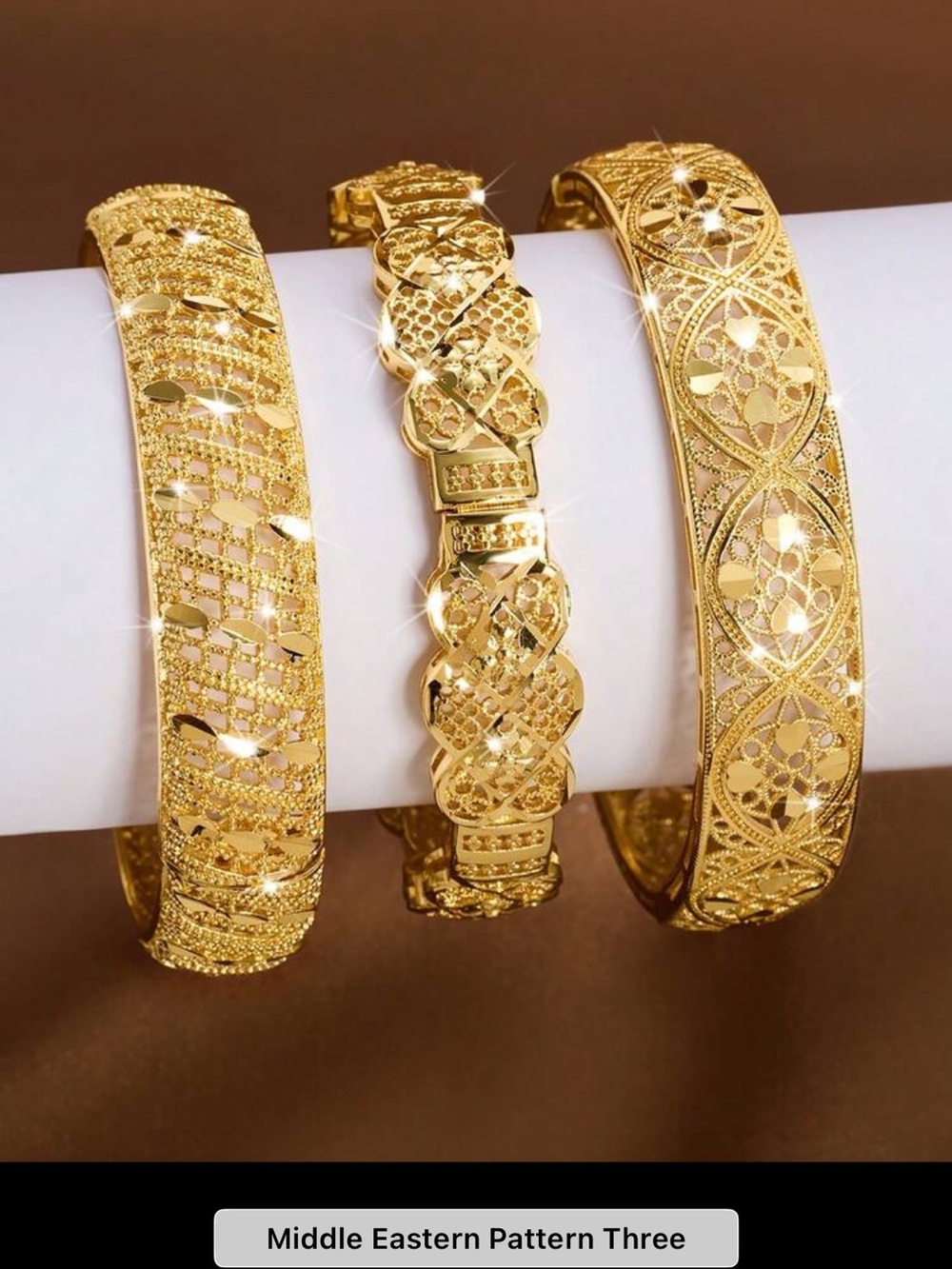22k Gold Plated Filigree Women's Bangle Bracelet Set of 3 nwt
